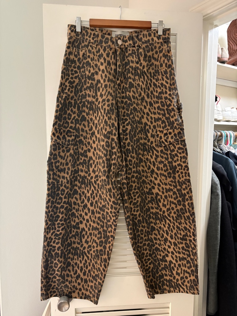 Leopard Print Wide Leg Jeans - Brown